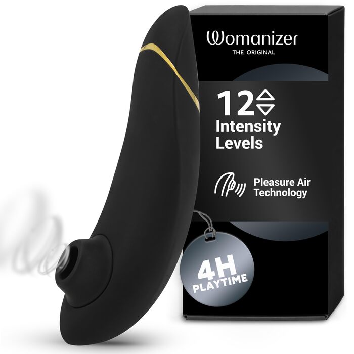 Womanizer Premium - вібратор для клітора з ефектом тиску, чорний та золотий | Інтимна іграшка для жінок | Секс-іграшки для дорослих, для пар | Подарунок для жінок