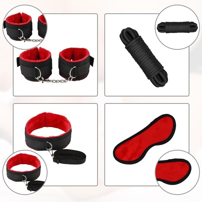 Набір для БДСМ з 26 елементів Qoosea: наручники, феттери, анальні пробки, іграшки для пар. Чорний колір.