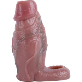 Реалістичний пеніс-чохол з кільцем для яєчок, для збільшення пеніса, з рідкого силікону, для затримки еякуляції (M)