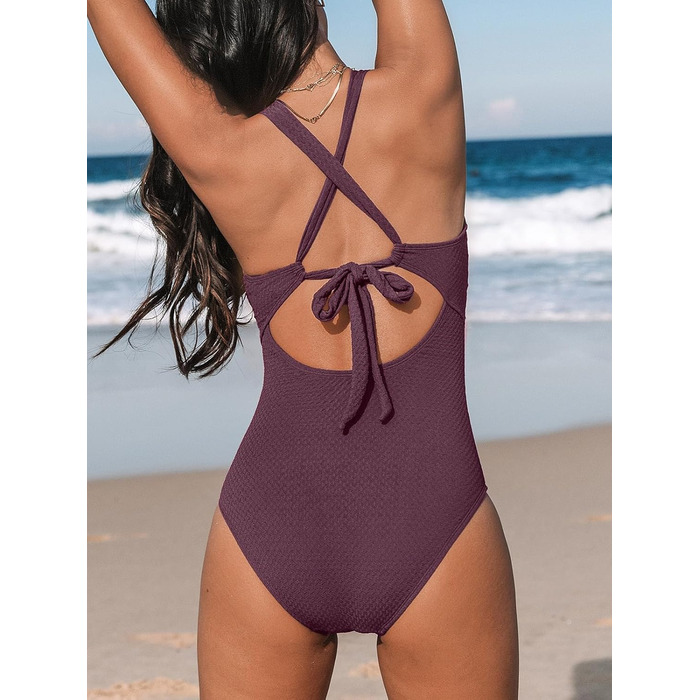 Купальник CUPSHE з V-подібним вирізом, що підтягує живіт, з глибоким вирізом на спині, суцільний, фіолетово-коричневий