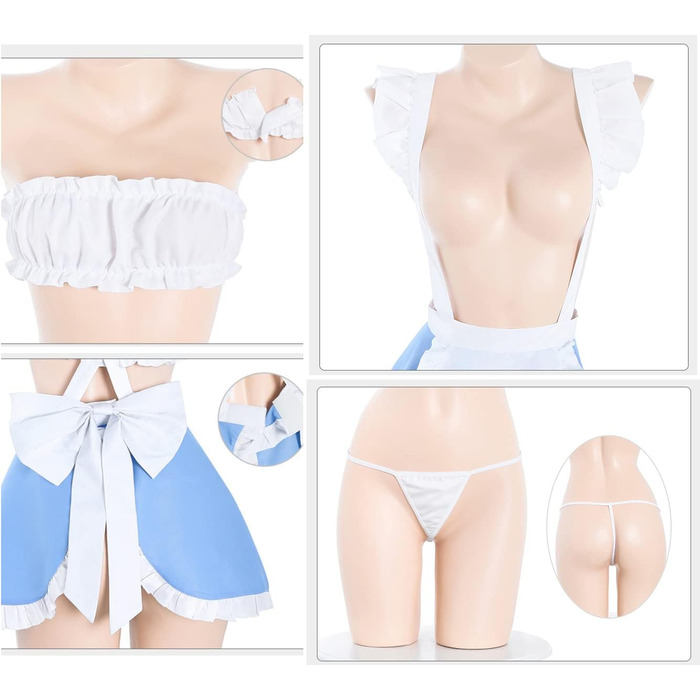 Костюм горничної SINROYEE: сексуальний косплей з мереживом, костюм аніме, комплект нижньої білизни, блакитний та білий, універсальний розмір
