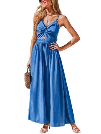 Сукня CUPSHE Daen Boho з V-подібним вирізом, джинсова блакитна, розмір XL - літня повсякденна сукня