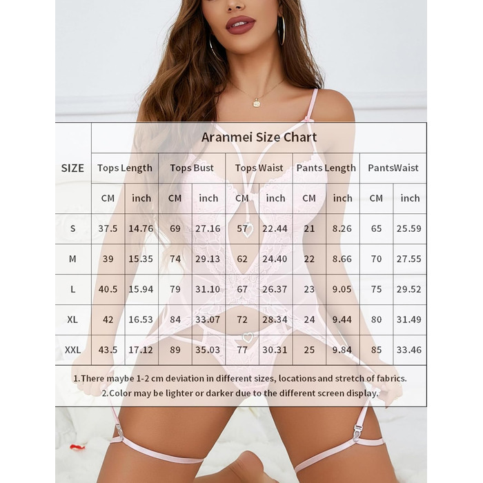 Комплект жіночої білизни Aranmei: сексуальний боді з мереживом, тіффер, шкарпетки (рожевий, L)