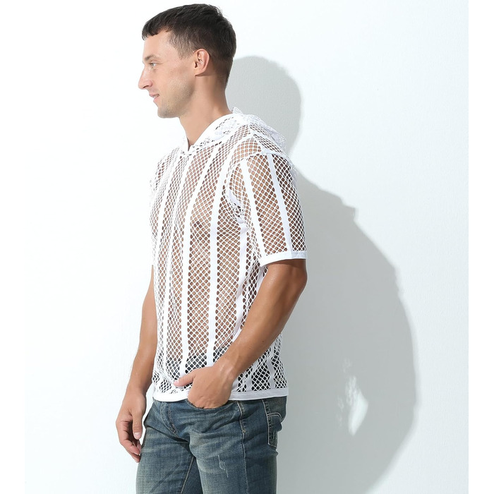 Чоловічий лонгслів Evankin з сіткою, прозорий, з коротким рукавом, футболка з мускульним ефектом, білий