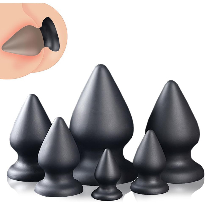 Силіконовий анальний плагін NAIXBTY для жінок та чоловіків. XXXL+ розмір, з сукупником, для масажу G-точки та простати. Іграшки для дорослих, чорний колір.