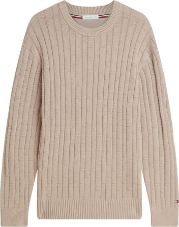 Чоловічий в'язаний джемпер Tommy Hilfiger Mock Cable Crew Neck бежевого кольору (Batique Khaki), розмір XL