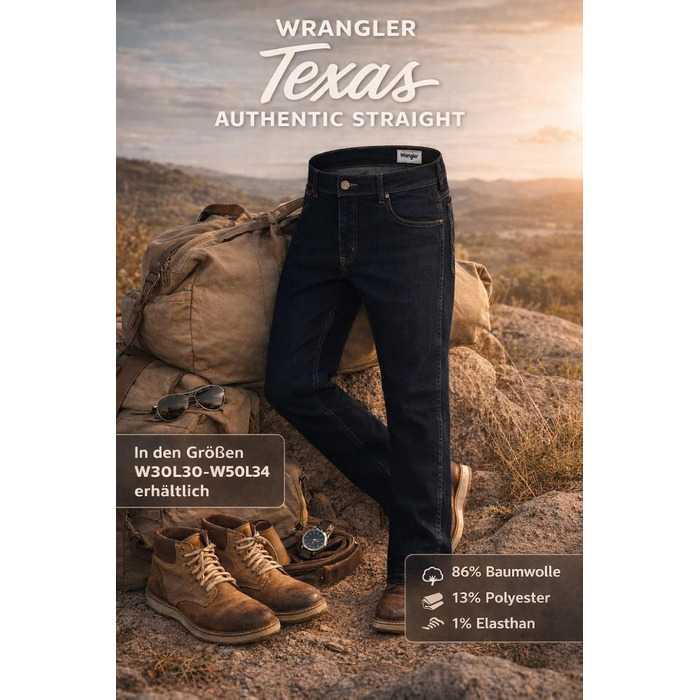 Чоловічі стрейч-джинси Wrangler Texas Regular Fit Authentic Straight, Blue Black (W40/L32)