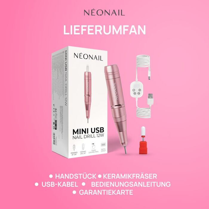 Електричний апарат для манікюру та педикюру NÉONAIL Mini USB Nail Drill 12W — професійний фрезер для нарощених нігтів та видалення мозолів