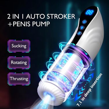 Електрична помпа для стимуляції чоловічого статевого органу з 9 рівнів вакууму, ротаційним та телескопічним функціями, LCD-дисплеєм. Автоматизована помпа для чоловіків. Іграшка для дорослих.