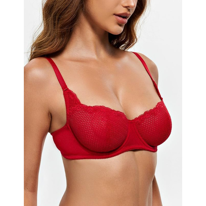 Бюстгальтер Wingslove з кісточками, мереживний балконет, прозорий, для жінок, Dirndl, напівчашка, сітка (Lava-red, 85D)