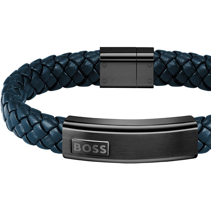 Шкіряний плетений браслет чоловічий BOSS Jewelry колекція LANDER, синій