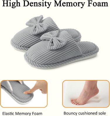 Жіночі зимові капці Coswind з ефектом пам'яті Memory Foam, плюшева підкладка та вельветовий верх, світло-сірі (розмір 40.5/42 EU)