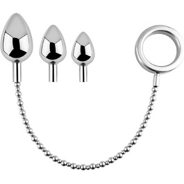 Набір металевих анальних розширювачів Amazbee: 3 шт. (анальний плагін, кільце для пениса, ланцюжок) з нержавіючої сталі, гладкий та спіральний, для чоловіків, жінок, пар, BDSM іграшки