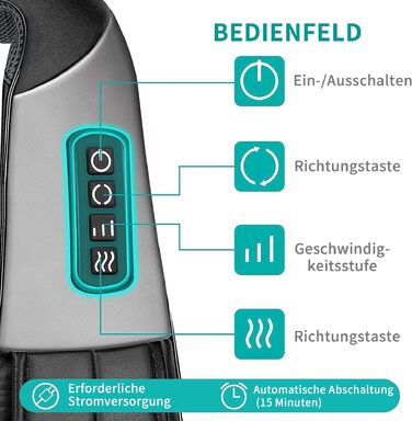 Масажер для шиї та плечей Nekteck 3D Shiatsu з підігрівом, глибокий тканинний масажер для спини та стоп від болю в м'язах, чорний