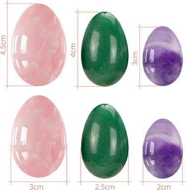 Набір яєць для вагінального тонісу: рожевий кварц, нефрит, аметист, кристали, масаж, Kegel, розмір M, 1 шт.