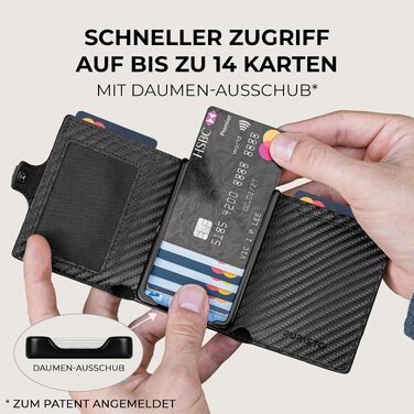 Мінімалістичний тонкий гаманець KLIK з монетницею та RFID захистом для чоловіків, натуральна шкіра, Carbon (AirTag XL)