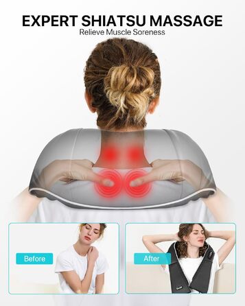 Масажер для шиї та плечей Shiatsu з інфрачервоним підігрівом, 3D електричний масажер для спини та шиї (подарунковий варіант)