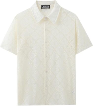 Чоловіча сорочка SOOUICKER з мереживом, коротким рукавом, прозора, в стилі vintage, для відпочинку та вечірок, біла