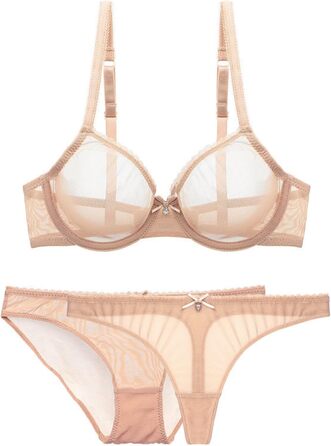 Сексуальний жіночий комплект спідньої білизни DKLOVIFU: мереживний бюстгальтер та мереживні шкарпетки, прозорий сітчастий дизайн, бежевий колір, розмір M