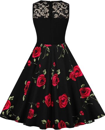 Сукня жіноча вінтажна в стилі рокабілі 50-60-х років, квіткова з мереживом, без рукавів, святкова, елегантна для повних жінок, весілля XL, колір 1b