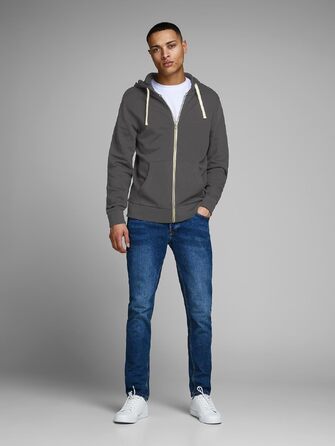 Чоловіча толстовка-худі на блискавці JACK & JONES Jjeholmen Noos, сіра (Asphalt), розмір XL, Regular Fit