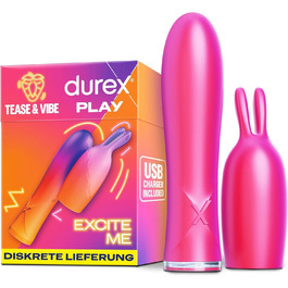 Вібратор Durex Tease & Vibe 2-в-1 з тезером - секс-іграшка для жінок, чоловіків та пар, 7 режимів вібрації, USB-зарядка, водонепроникний