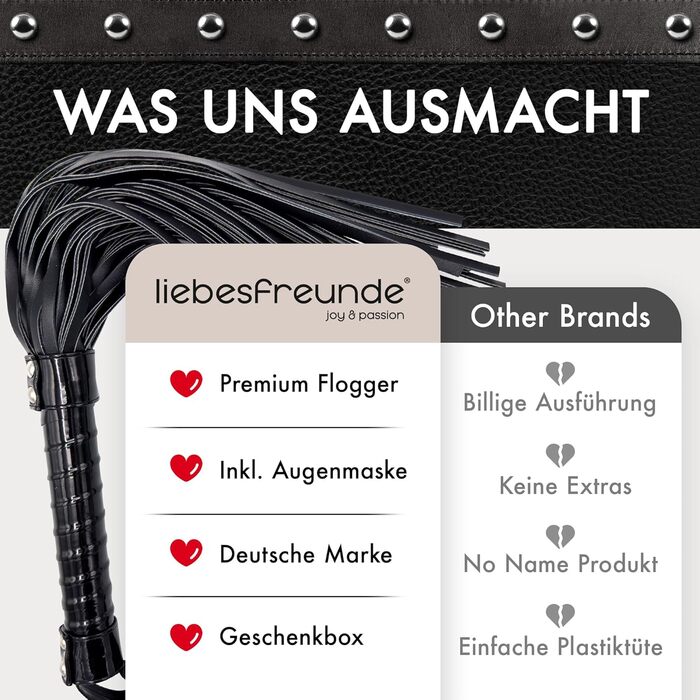 Пета для БДСМ-ігор Liebesfreunde® – Флогер, жорсткий та м'який, з маскою для очей