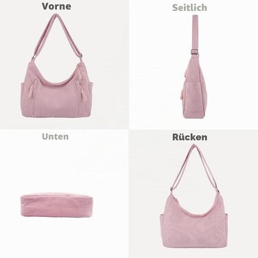 Жіноча сумка-шопер через плече Cord Tote Bag, велика сумка-хобо для роботи та навчання, вельветова сумка з регульованим ременем (рожева, універсальний розмір)