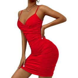Жіноче міні-плаття на бретелях з V-подібним вирізом та відкритим спиною, червоне, розмір XS-L, для вечірок та свят