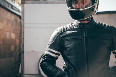 Чоловіча шкіряна мотокуртка Texpeed Cafe Racer з захисними вставками, чорна, розмір XL