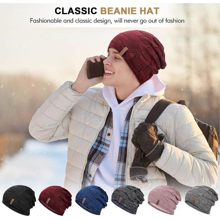 Унісекс в'язана шапка-біні HAMUNI — дихаюча трикотажна шапка Slouch Beanie для жінок та чоловіків, чорно-червона
