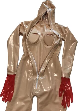 Комбінезон з латексу Latexshine Fleisch для всього тіла з силіконовими формами грудей, отвором для рота та блискавкою на спині. Індивідуальний колір, розмір XS