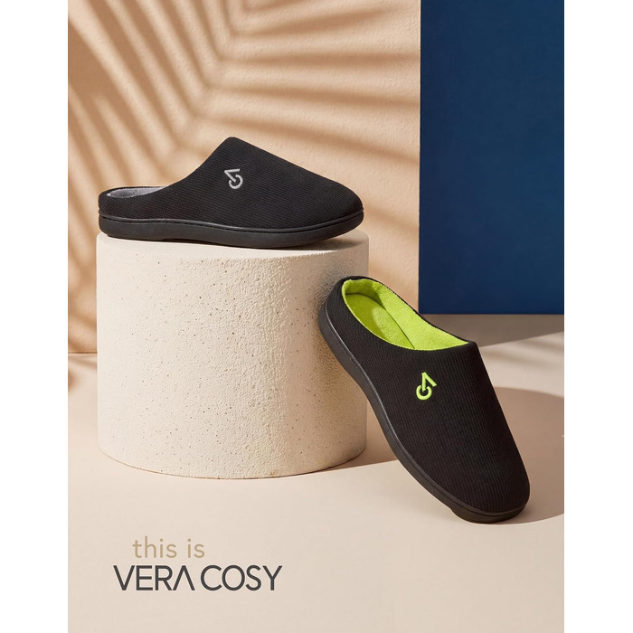 Чоловічі двоколірні домашні капці VeraCosy з ефектом пам'яті Memory Foam, розмір 46/47 EU, колір чорно-сірий