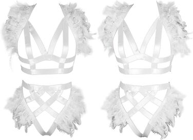 Жіночий корсет з пір'ям BBOHSS – набір аксесуарів для тіла, готичний стиль, Burning Man, білий (30)