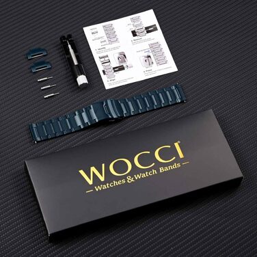 Сталевий ремінець для годинника WOCCI з нержавіючої сталі 316L, застібка-фальц, синій колір, ширина 20 мм