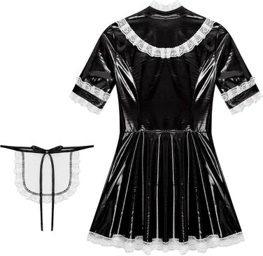 Костюм покоївки Freebily: чорне мереживо, шкіра, мереживний фартух, костюм для карнавалу та Хелловін (XXL)