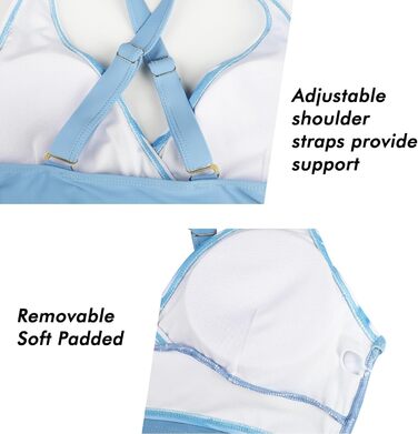 Двочастинний купальник Adigaber з V-подібним вирізом, перехресним візерунком, контроль живота, комплект (3XL, синьо-білий у смужку)