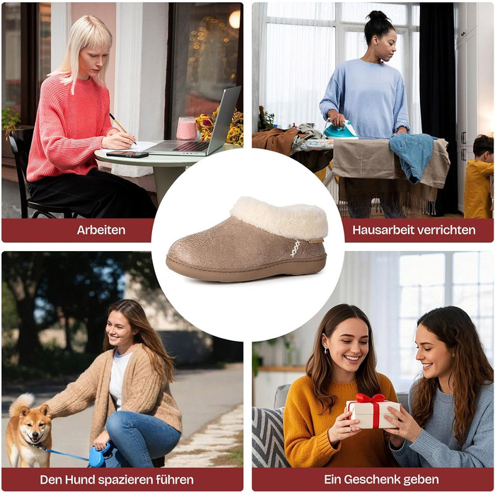 Жіночі зимові капці EverFoams з ефектом пам'яті (Memory Foam), теплі плюшеві та протиковзкі, колір Taupe, розмір 42/43 EU