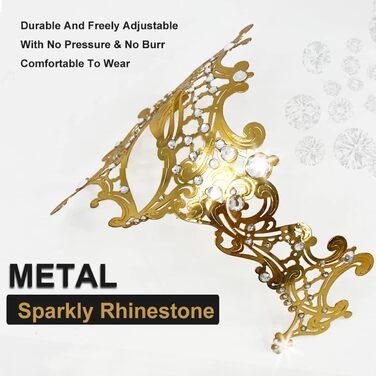 Маска для обличчя MYMENU для пар, жінок, з металу та стразів, венеціанська, для вечірок, весілля, балу (Золота)