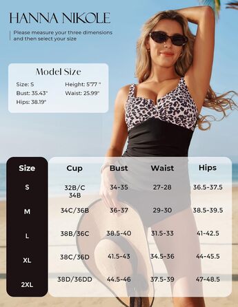 Топ для купальника Tankini Hanna Nikole з животом, зав'язками на грудях, V-подібним вирізом та принтом леопарда, S