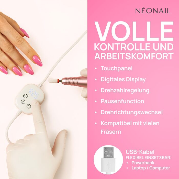 Електричний апарат для манікюру та педикюру NÉONAIL Mini USB Nail Drill 12W — професійний фрезер для нарощених нігтів та видалення мозолів