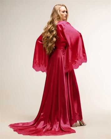 Халат жіночий атласний, Kimono, для весілля, вечірки, довгі рукави (Червоний, 3XL)