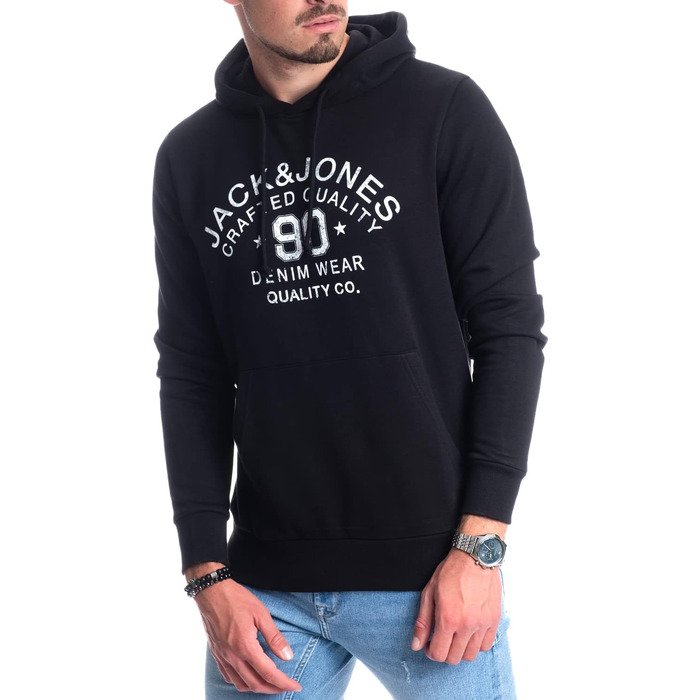 Чоловічий худі Jack & Jones з логотипом, чорний (розмір 3XL)