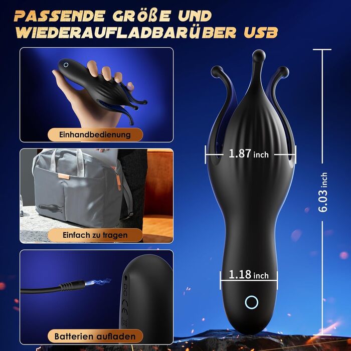 Масажер для чоловіків, стимулятор головки пеніса, іграшка для сексуального задоволення, 10 режимів, вібруючий масажер для соло та парного використання (темно-сірий)