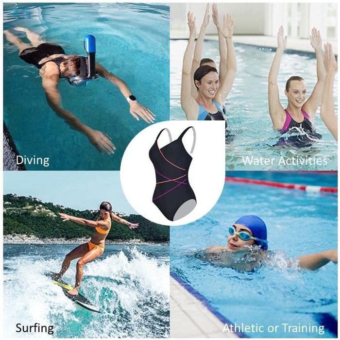 Жіночий спортивний купальник Racerback чорний, фіолетовий та оранжевий | Sport Bademode 40