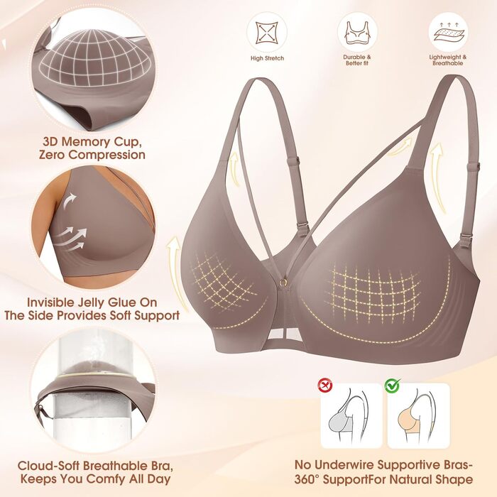 Бюстгальтер BH Daen без кісточок Push Up, сексуальний, безшовний, для сну, V-подібний виріз, класичний (Зірчастий сірий, M)