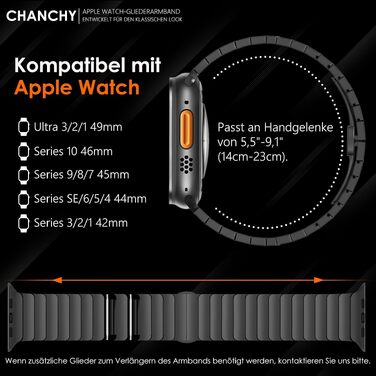 Сталевий ремінець-браслет CHANCHY для Apple Watch Ultra 2/1, Series 11/10/9/8/7/6/5/4/3/2/1, SE — металевий замінний ремінець, чорний, 38/40/41/42mm