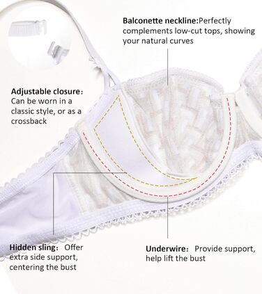 Домашній мереживний бюстгальтер DotVol з м'якими чашечками Balconette (85D, білий)