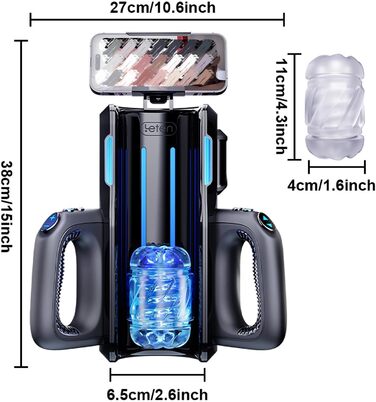 Електричний мастурбатор Leten King Pro з телескопічною функцією, 2 насадки та підставка для телефону