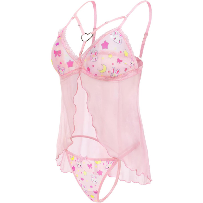 Нічна сорочка Babydoll з мереживом LittleForBig для жінок (3XL, рожева, з шлейкою)